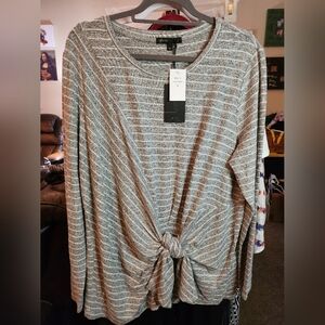 Gibson Heather Gray Striped Long Sleeve Top